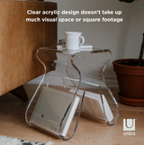 The Umbra Magino Stool With Magazine Rack - Clear Acrylic design doesn't take up much visual space or square footage.