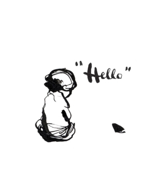 A black and white drawing of a girl sitting on the ground with the book "Charlie Mackesy | The Boy, The Mole, The Fox and The Horse".