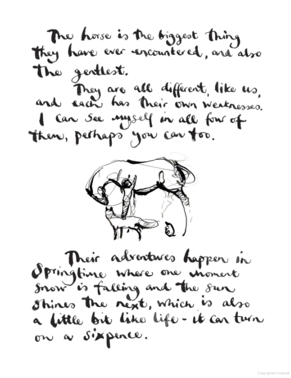 A black and white drawing of a horse and a poem from Charlie Mackesy | The Boy, The Mole, The Fox and The Horse book.