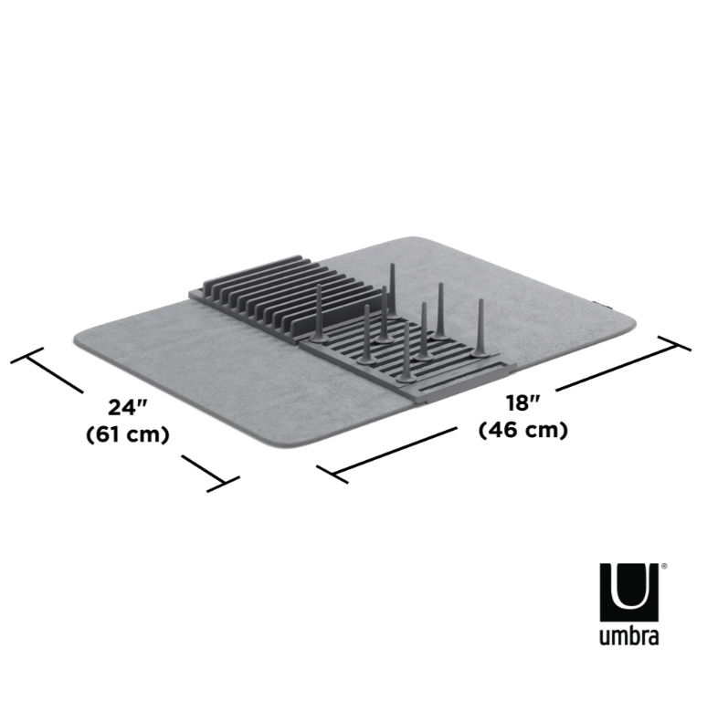 A diagram showing the dimensions of an Umbra UDRY PEG DRYING RACK WITH MAT.