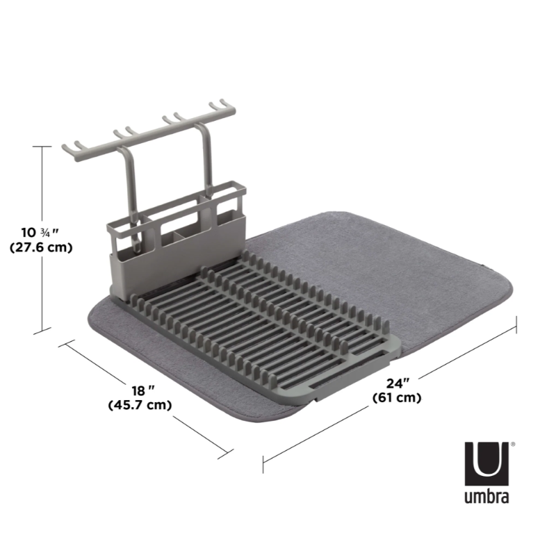 Umbra Udry dish rack dimension diagram, mat 61 x 45.7cm, rack 27.6cm high