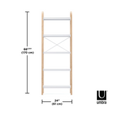 An Umbra Bellwood Five Tier Shelf with measurements in a white range.