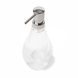 A stylish DROPLET SOAP PUMP from Umbra, featuring a clear glass design on a white background.