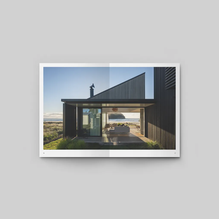 Cape to Bluff book spread featuring architectural photography from across New Zealand