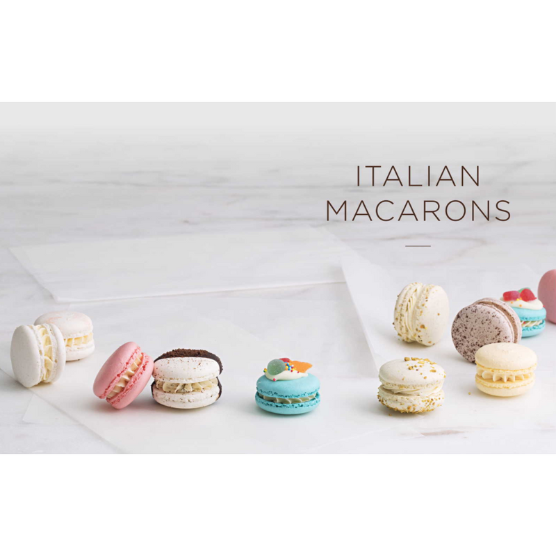 Italian macarons on a white surface featuring the Magnolia Kitchen - Book by Books.