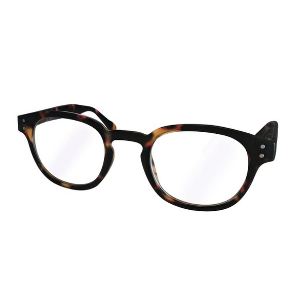 A pair of Albi Blue Light Filter Glasses - Black designed to alleviate eye strain caused by blue light on a white background.