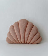 A SMALL SHELL CUSHION - MIST / NOUGAT made of Oeko-tex® Certified Cotton on a white background from Bengali Collections.