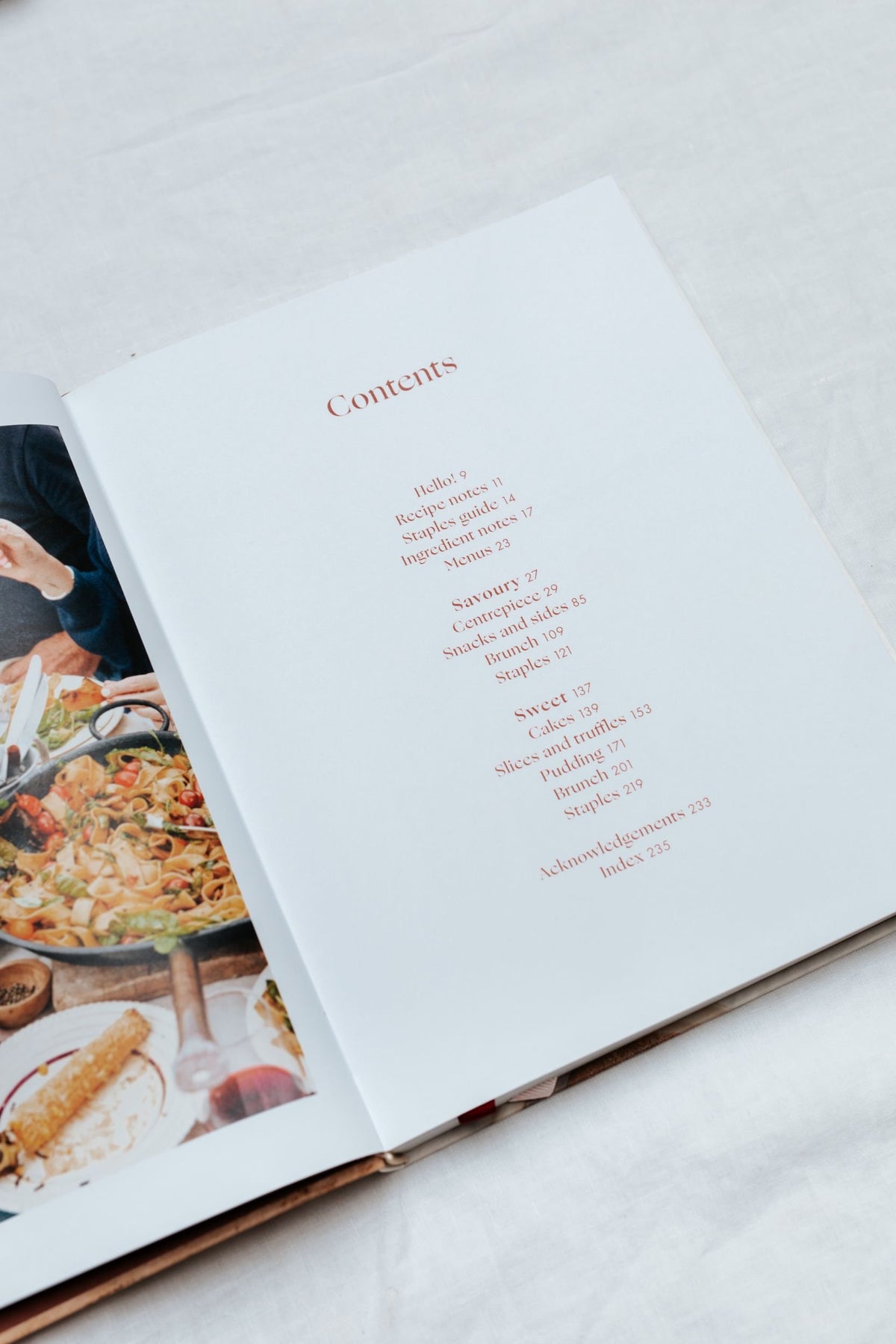 Simple Fancy cookbook page spread showing food photography