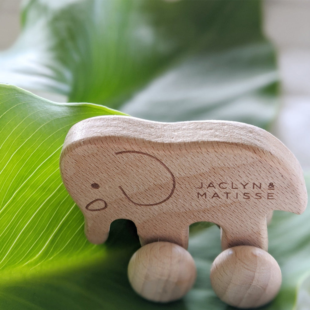 Ellie the Elephant Push Along Toy by Jaclyn & Matisse, Beech Wood