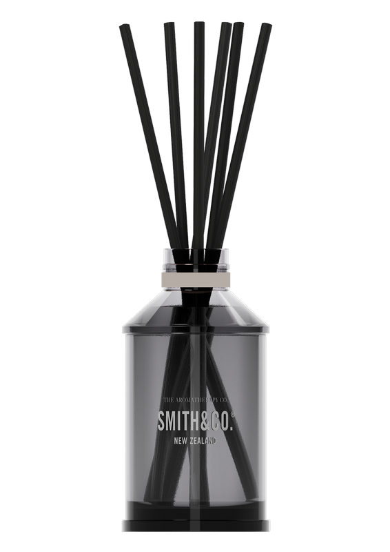 The Aromatherapy Co Smith & Co Tabac & Cedarwood diffuser, featuring black sticks for optimum diffusion time.