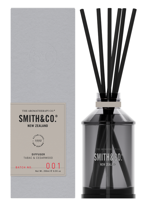 The Aromatherapy Co Smith & Co Diffuser Tabac & Cedarwood, with a long diffusion time.