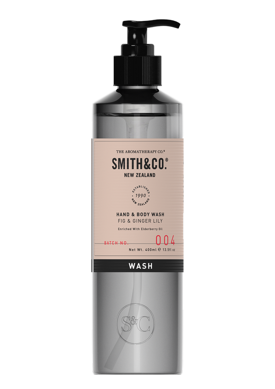 The Aromatherapy Co presents the Smith & Co Hand & Body Wash - Fig & Ginger Lily, a rejuvenating body wash infused with the nourishing benefits of sun-ripened figs and ginger lily. Enriched with Elderberry Oil extract, this luxurious body