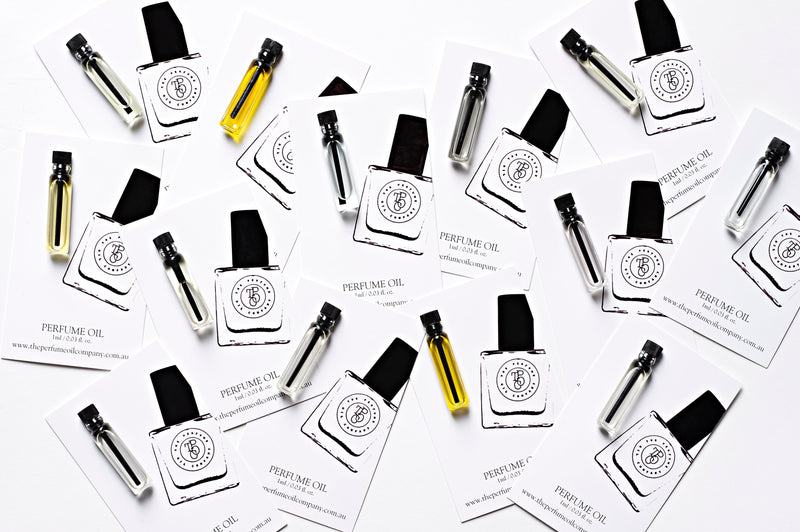 A set of business cards featuring KASBAH fragrance, inspired by Marrakech (Aesop), from The Perfume Oil Company.