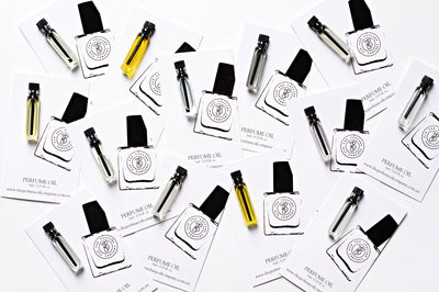 A collection of fragrance cards featuring INK, inspired by Noir (Tom Ford) from The Perfume Oil Company.