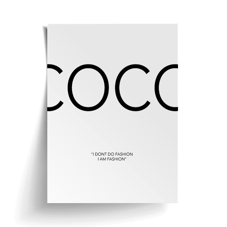Unframed Coco print with a curled corner, on white