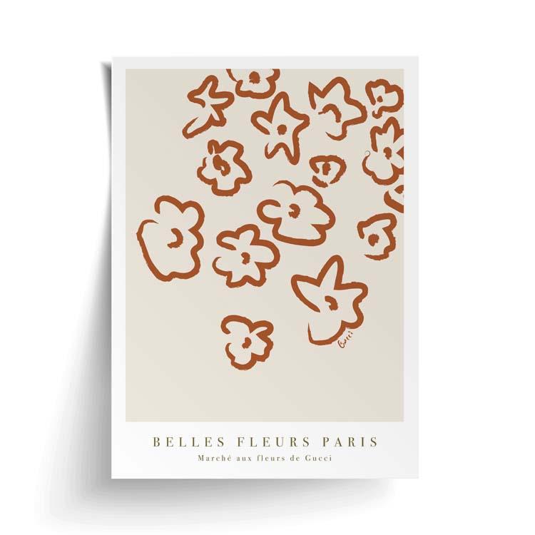 Fleurs Rust print unframed, with a lifted corner