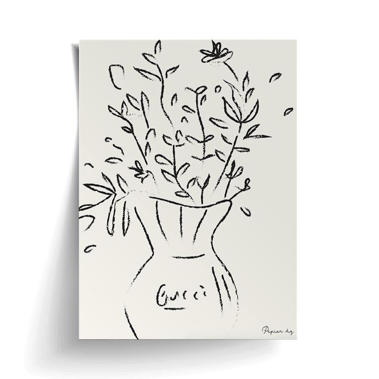 Unframed flower sketch print with a curled corner, on white