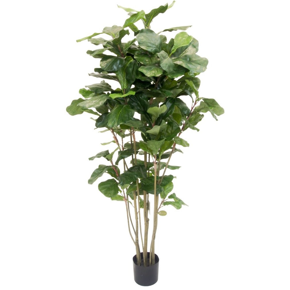 Faux Fiddle Leaf Fig tree styled in a bright living room corner