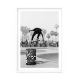 A black and white photo of a Fliptrick skateboarder doing tricks available for Art Prints and delivery.