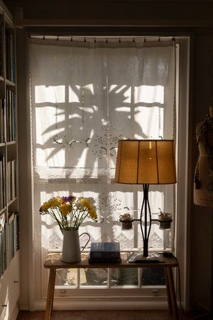 Home book page spread showing a palm tree shadow