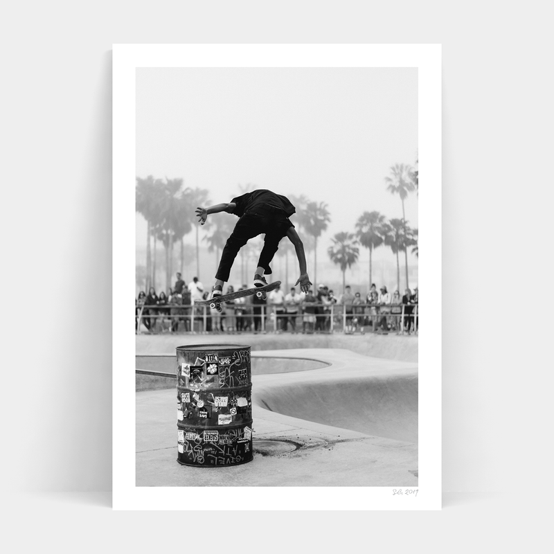 A black and white photo of a Fliptrick skateboarder doing tricks available for prints and with delivery options by Art Prints.