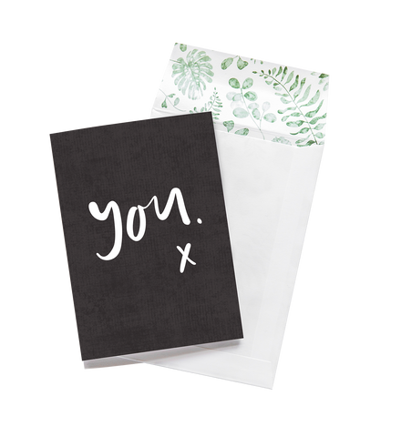 A luxe black envelope custom printed with the word "You." (Emma Kate Co Greeting Card)