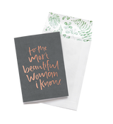 A MOST BEAUTIFUL WOMAN I KNOW greeting card featuring heartfelt words for the most beautiful woman I know by Emma Kate Co.