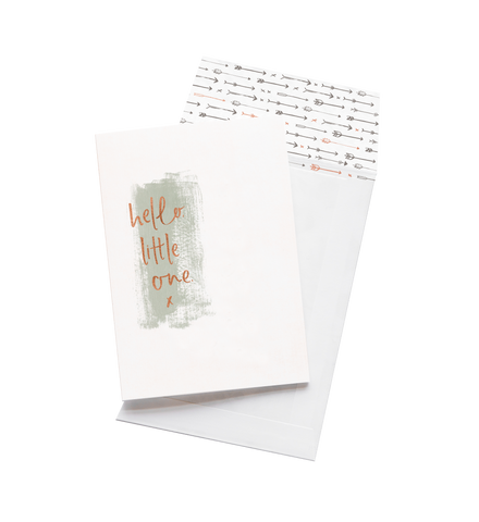 Hello Little One luxe greeting card by Emma Kate Co with arrow envelope