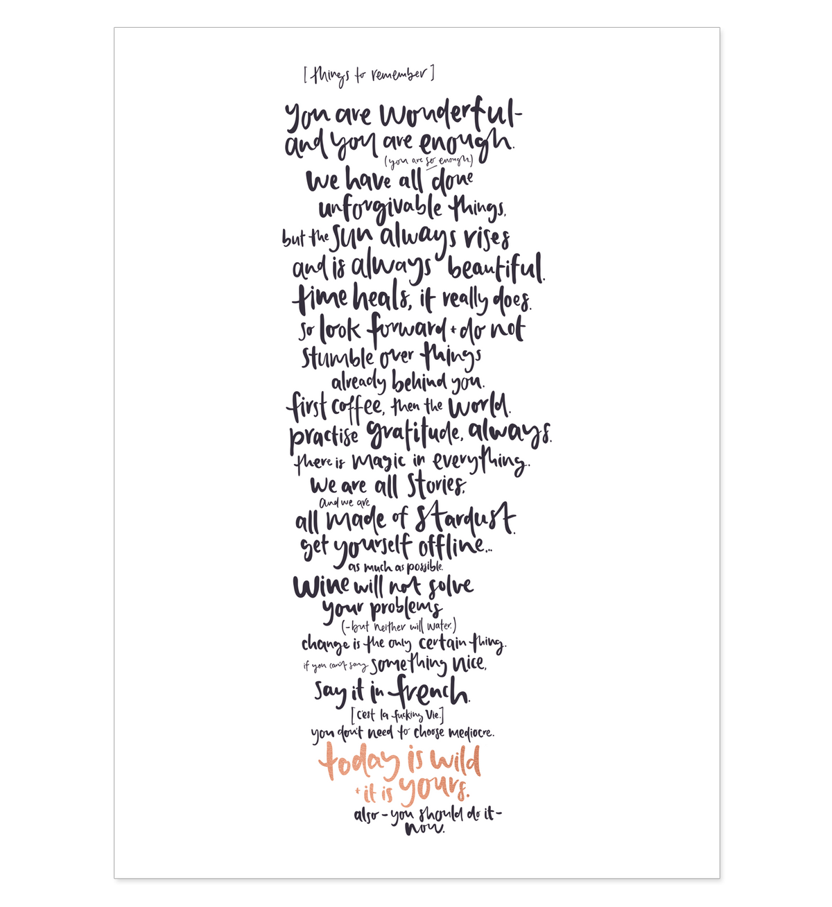 An Emma Kate Co art print of the THINGS TO REMEMBER // ROSE FOILED A3 ART PRINT, in black and white.