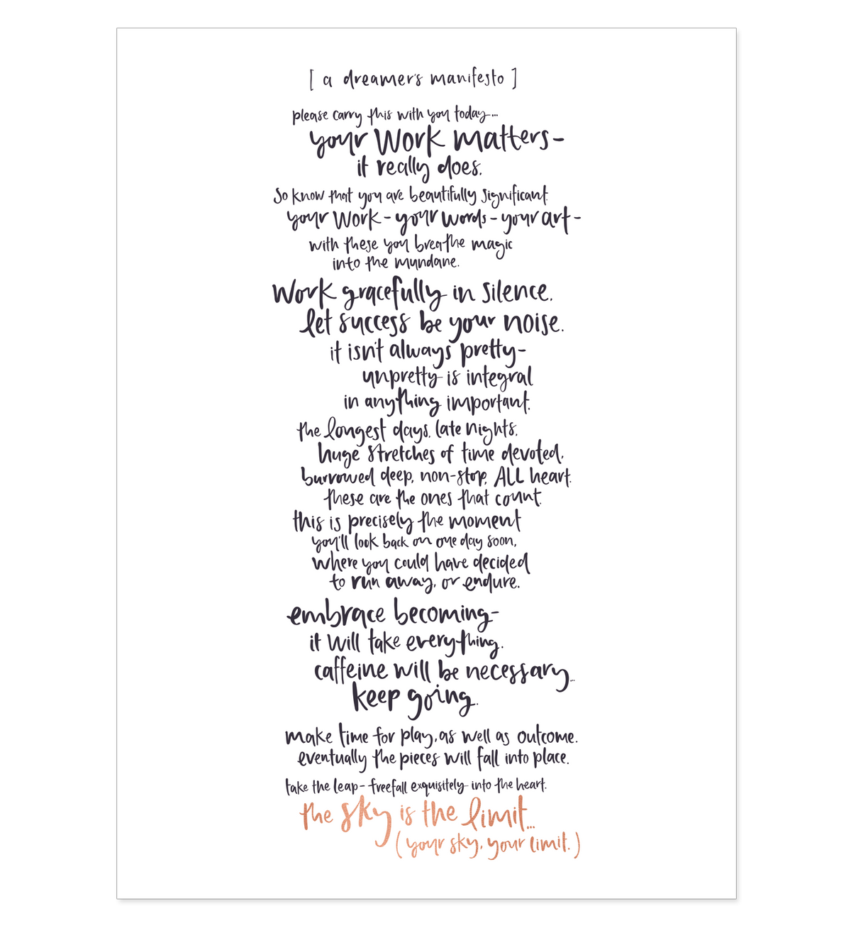 Emma Kate Co A Dreamer's Manifesto A3 art print with rose foiled poem lettering