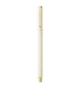An Emma Kate Co Metal Rollerball Pen in Butter Gingham with gold metal hardware on a black background.