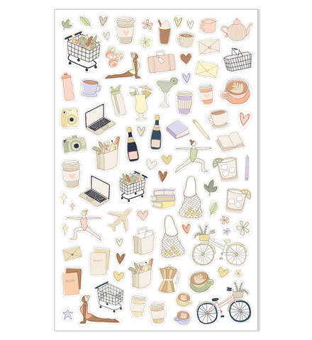 Illustrated Stickers Set | Daily Life | 2 Sheets