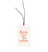 An Emma Kate Co. Thank You So Much - Gift Tag, tied with hemp twine, to say thank you to mom.