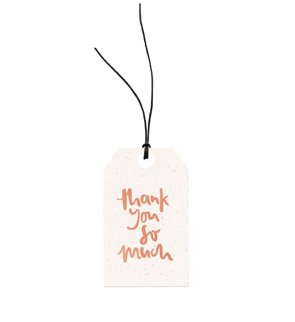 An Emma Kate Co. Thank You So Much - Gift Tag, tied with hemp twine, to say thank you to mom.