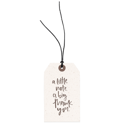 A charming A Little Note, A Big Thank You gift tag featuring Emma Kate Co branding and crafted with hemp twine.
