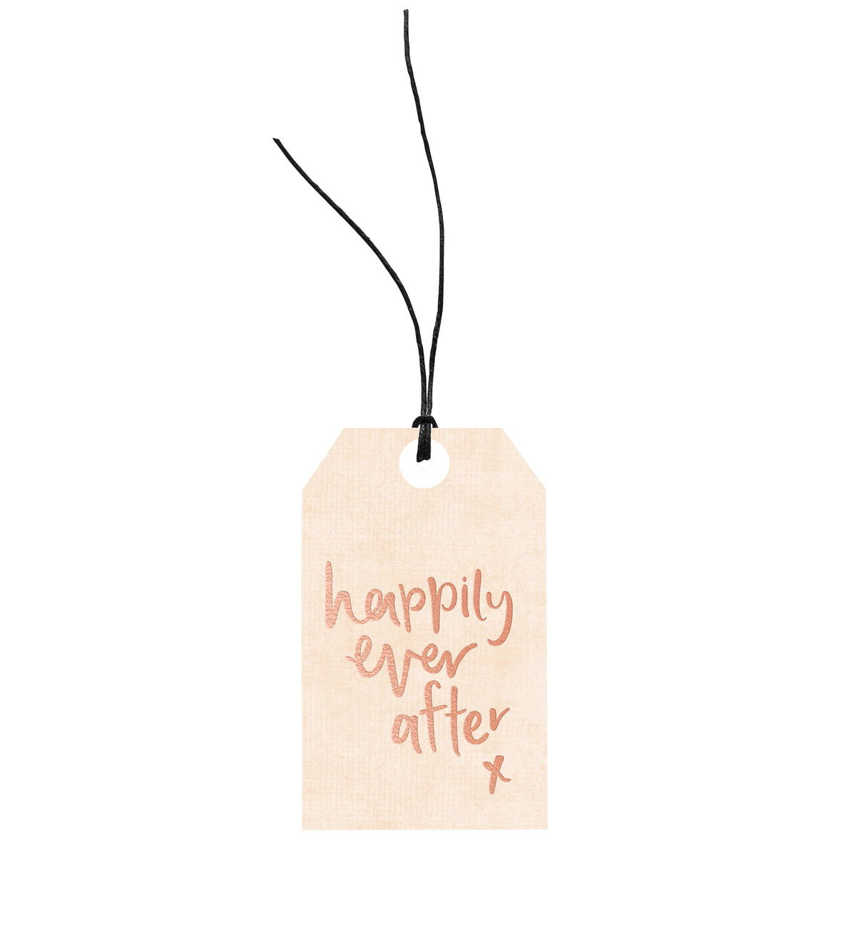 An environmentally responsible Emma Kate Co gift tag with the words Happily Ever After on it, made with European hemp twine.