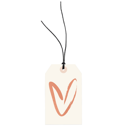 An Emma Kate Co Wildheart - Gift Tag with the word 'love' on it, attached with hemp twine.