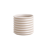 A white Berlin Self Watering Planter - Parchment with a striped pattern on it, perfect for stoneware planters, made by the brand Potted.