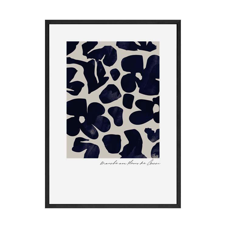 A black and white framed print with a floral pattern, the PAPIER HQ | GUCCI FLOWER MARKET PRINT NAVY by Art Prints, available for delivery.