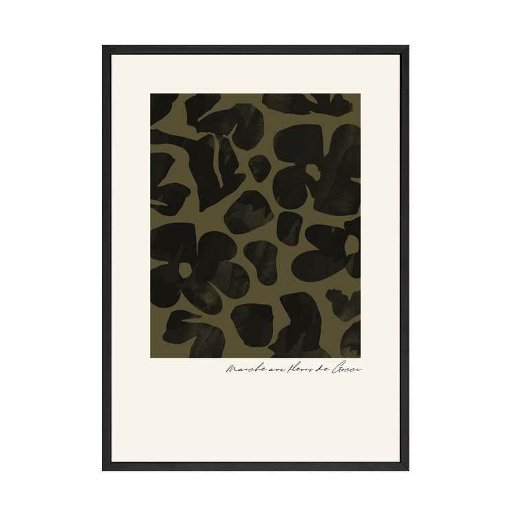Flower Market Khaki print in a black frame