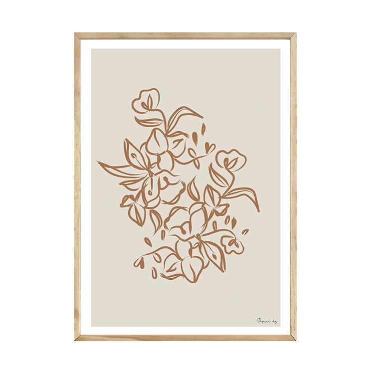 Painted Flower print in a natural timber frame on white