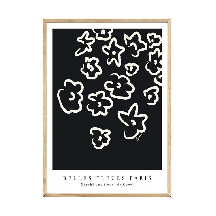 Fleurs Black print in a natural timber frame