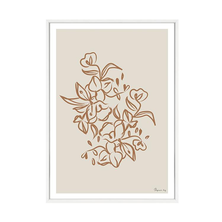 Painted Flower print in a slim white frame on white