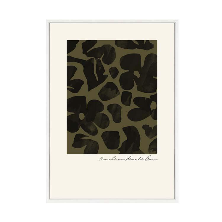Flower Market Khaki print in a white frame