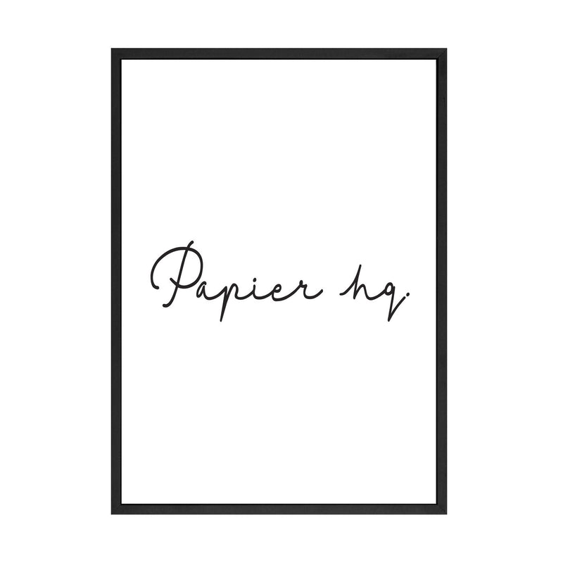 A black and white poster with the word papery on it, available for delivery in sturdy packaging.