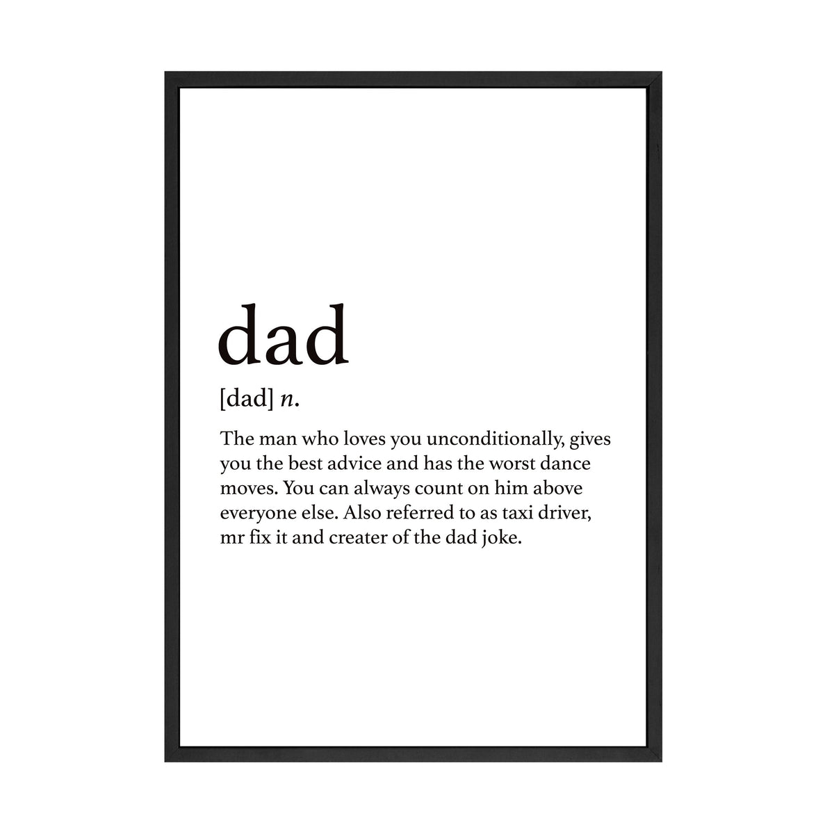 Dad print in a black frame, A1 mockup