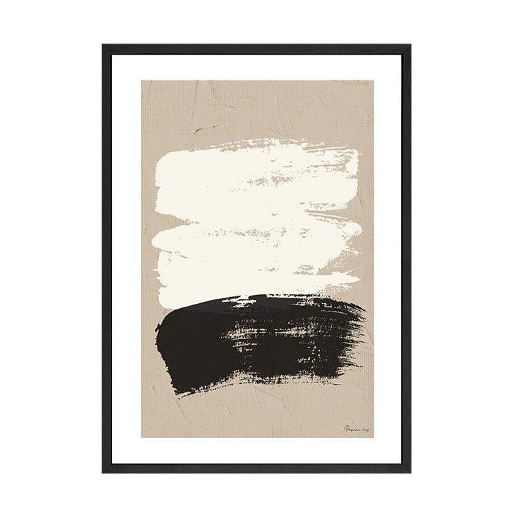 A black and white PAPIER HQ | PAINTED CANVAS PRINT in an Art Prints beige frame.