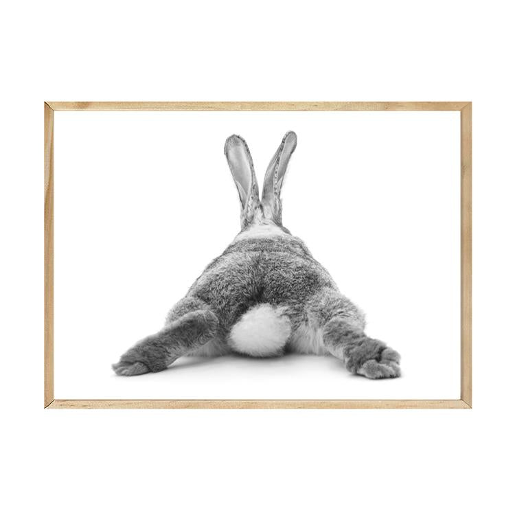 Bunny Bum print in a natural timber frame, A1 mockup