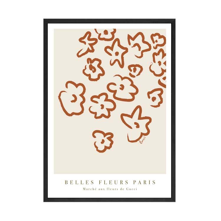 Fleurs Rust print in a black frame, second view
