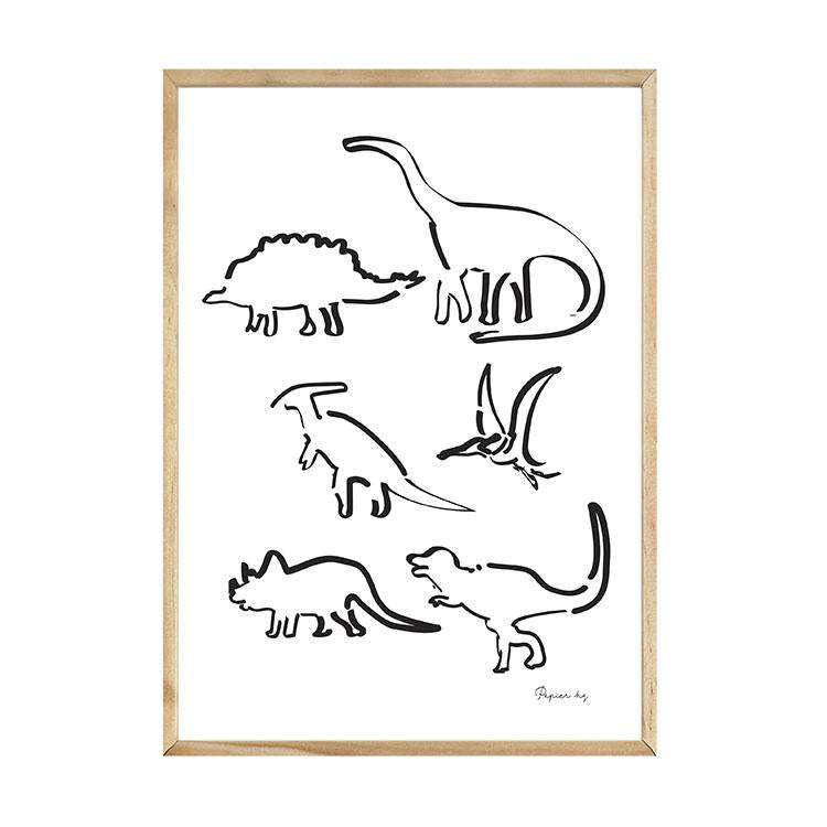 Dinosaur print in a natural timber frame